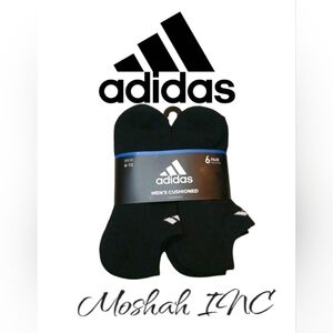 Adidas Men's Cushioned No-Show Socks - Black / White Logo - Aeroready Size 6-12
